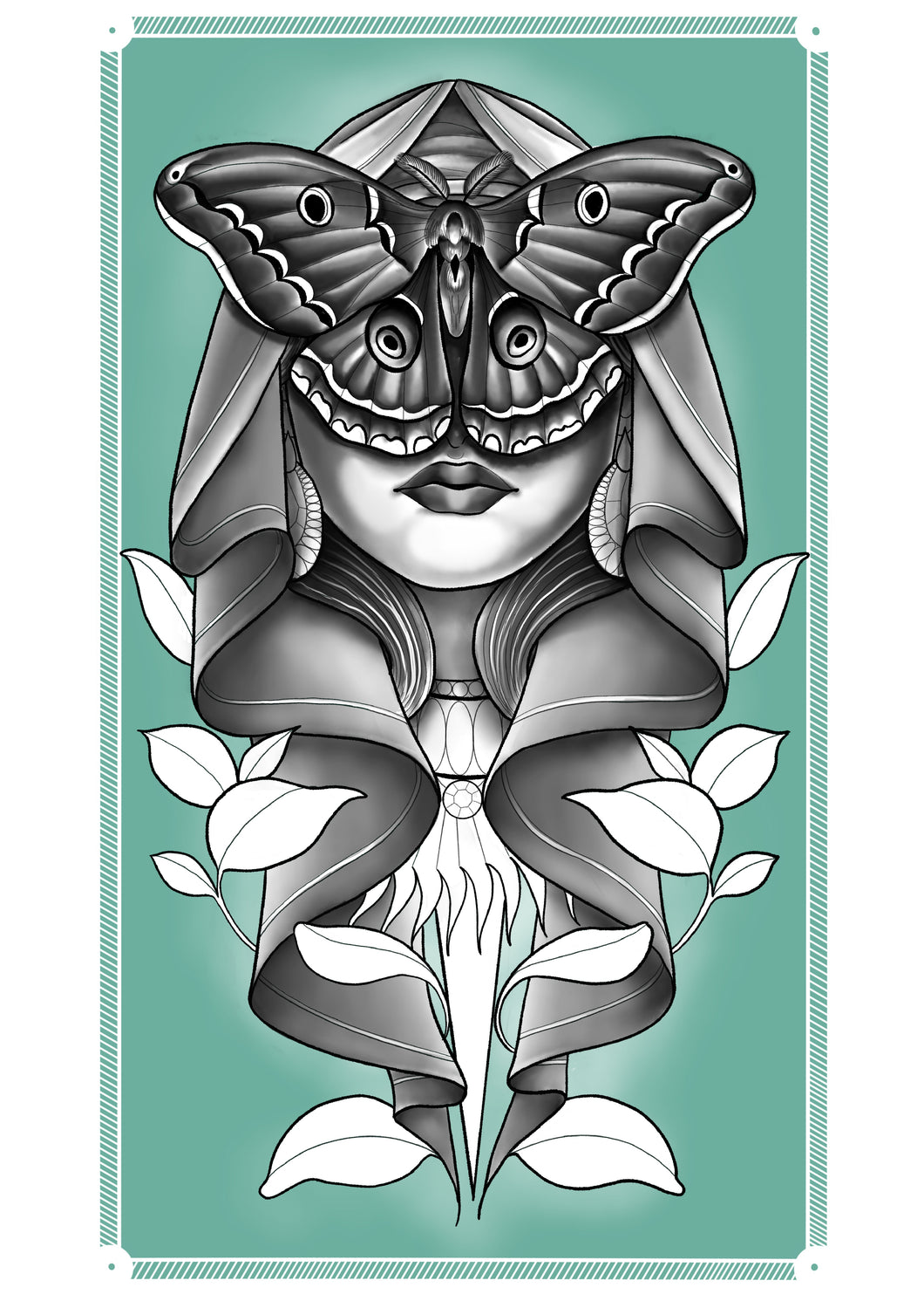 Moth lady head A3 print